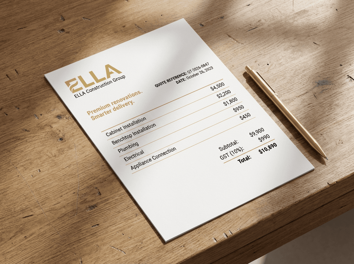 ELLA quote breakdown showing itemized pricing with GST